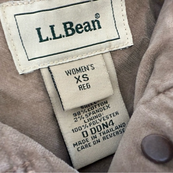 L.L. Bean Velour Velvet Trucker Jacket Womens Tan XS Stretch 1414 - Picture 2 of 3